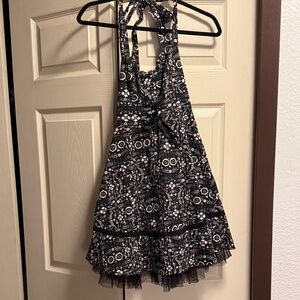 Hot Topic Black and White Halter Mini Dress with Tulle Hem